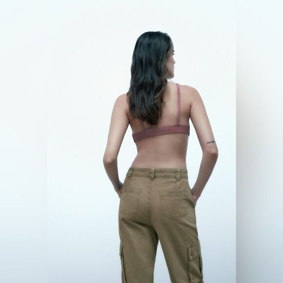 Zara NWT Ridded Knit Bralette Cropped Top in Maroon Size M Medium New - Picture 4 of 10